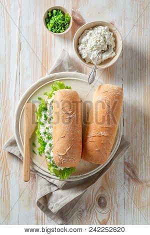 Spring Sandwich With Crunchy Bread, Fromage Cheese And Chive