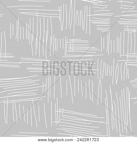 Abstract Grey Stucco Seamless Vector Pattern. Scribbled Rough Hatches Wall Texture.