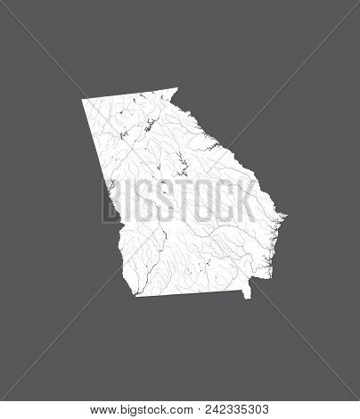 U.s. States - Map Of Georgia. Hand Made. Rivers And Lakes Are Shown. Please Look At My Other Images 