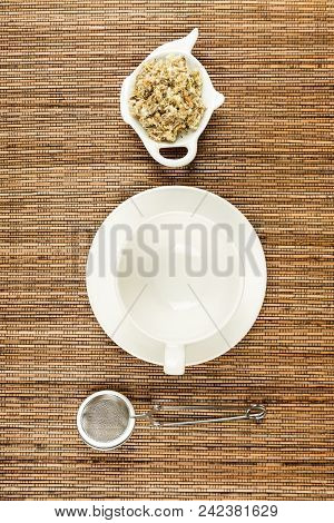 Dried Mullein Leaf Tea On A Wood Background