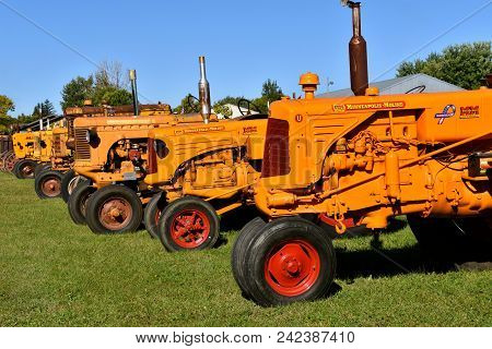 Dalton, Minnesota, Sept 8, 2017: A Row Of Restored Minneapolis Moline Tractors Are Displayed At The 