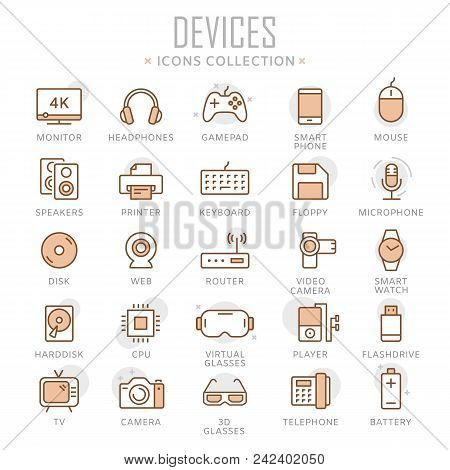 Collection Of Device Thin Line Icons. Vetor Eps10