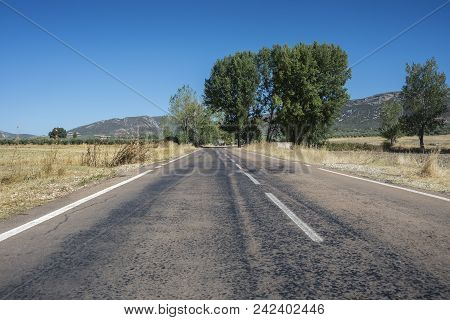 Country Road In An Agricultural Landscape In La Mancha, Ciudad Real Province, Spain