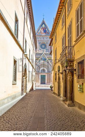 Orvieto, Italy - May 19,2009: The Cathedral Facade Seen From Lorenzo Maitini Street