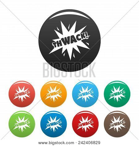 Comic Boom Thwack Icon. Simple Illustration Of Comic Boom Thwack Vector Icons Set Color Isolated On 