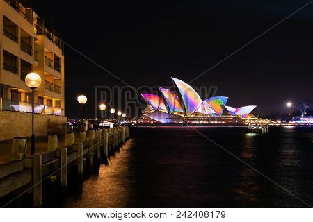 Sydney, Australia - May 25 2018: Sydney Opera House And The Waterfront Esplanade On The Opening Nigh
