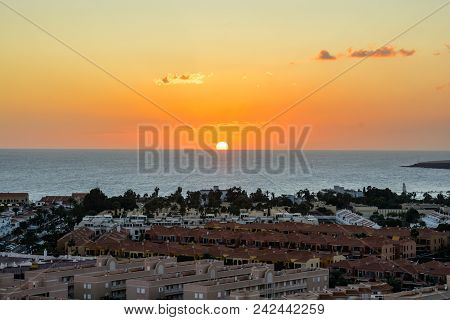 Summer Sunset Seascape On Tropical Island Tenerife, Canary In Spain.