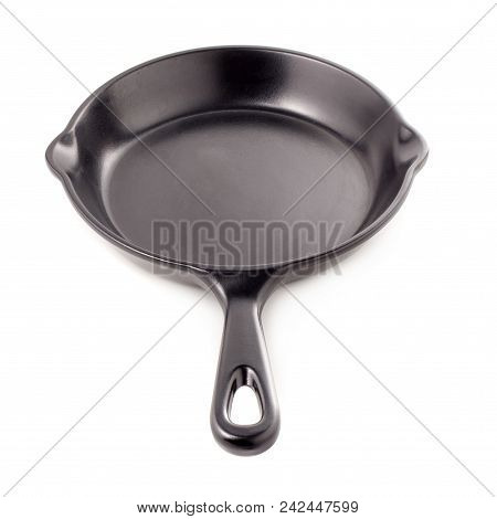 Black Iron Pan Isolated On A White Background.