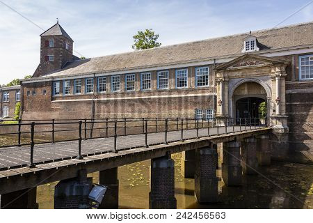 Entrance Bridge And Main Door Of The Old And Historic Castle Of Breda. Holland Netherlands