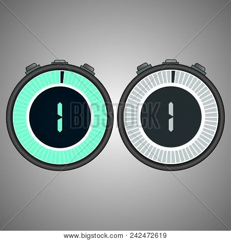 Electronic Digital Stopwatch 1 Second Isolated On Gray Background.stopwatch Icon Set. Timer Icon. Ti