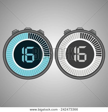 Electronic Digital Stopwatch 16 Seconds Isolated On Gray Background.stopwatch Icon Set. Timer Icon. 
