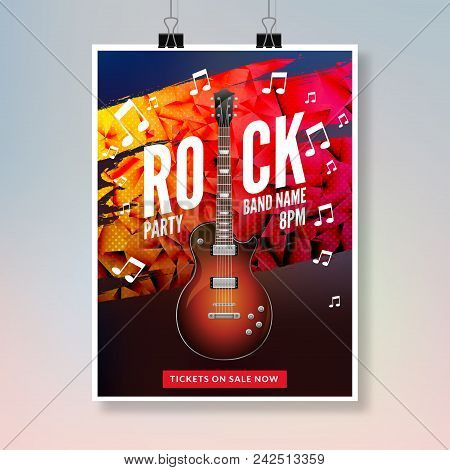 Rock Festival Flyer Event Design Template. Guitar Rock Vector Poster Music Band.