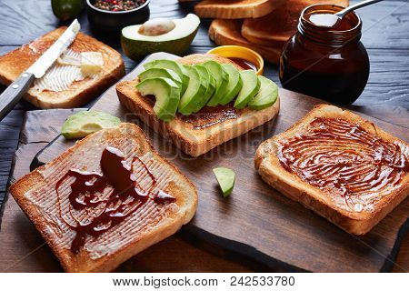 Salty Toasts With Butter, Avocado, Yeast Spread