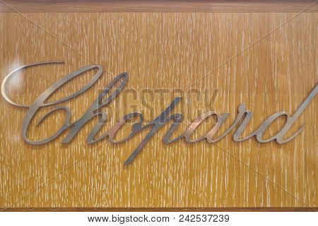 MILAN, ITALY - CIRCA NOVEMBER, 2017: close up shot of Chopard sing on a store in Milan, Italy