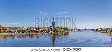 Panorama Of Church Tower And River In Hasselt, Holland
