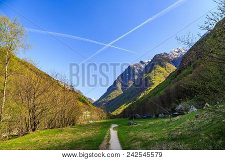 Hiking Path From Brione To Lavertezzo Follow Closely The River Valle Verzasca In Canton Of Ticino, S