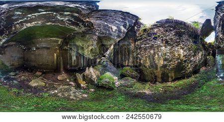 Full Seamless Panorama 360 By 180 Angle View Inside Ruined Abandoned Military Fortress Of The First 