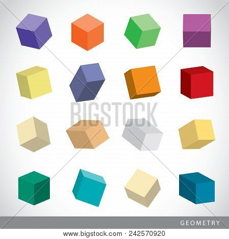 Colorful Set Of Geometric Shapes, Platonic Solids, Vector Illustration