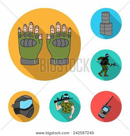 Paintball, Team Game Flat Icons In Set Collection For Design. Equipment And Outfit Vector Symbol Sto