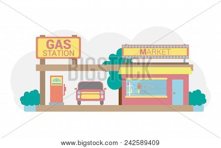 Filling Station In Pastel Colors. Fuel For Cars