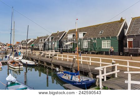 Marken, Netherlands - August 25, 2017: Sailing Boats In The Old Harbor Of Marken, Holland