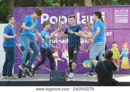 Barcelona - May 27: Young Bastoners In La Palmera Square, In The La Verneda Neighbourhood During The