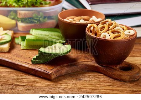 Healthy Eating Kid's Menu On School Lunch Background, Shallow Depth Of Field, Close-up.