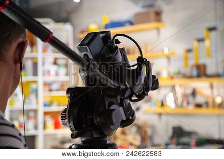 Behind The Scenes Of Video Production Or Video Shooting At Studio Location With Film Crew Camera Tea