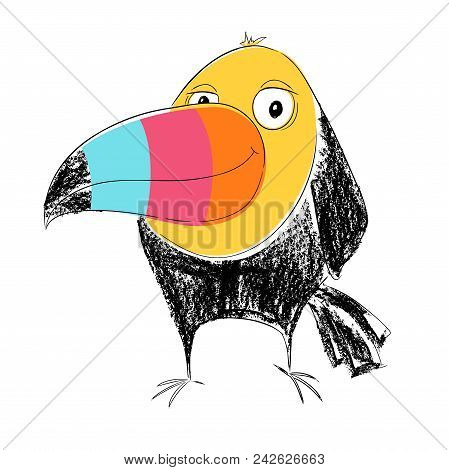 Toucan Bird Cool Print. Cute Childish Vector. Hand Draw Illustration For T-shirt, Kids Apparel And O