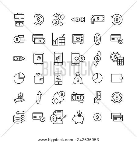 Simple Set Of Finance Related Outline Icons. Elements For Mobile Concept And Web Apps. Thin Line Vec