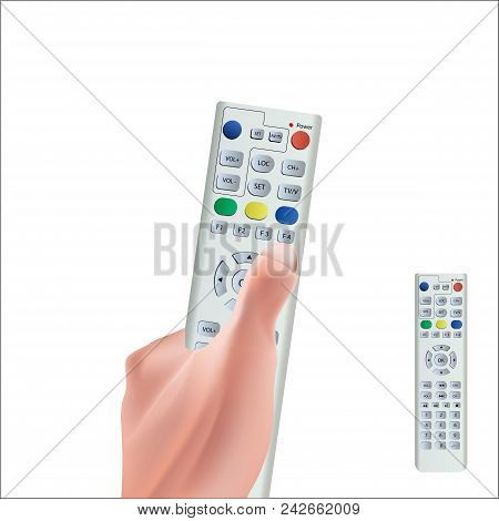 Hand Holding Remote Control. Vector Illustration. Eps10