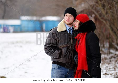 Beautiful Senior Couple On A Walk, Winter Day