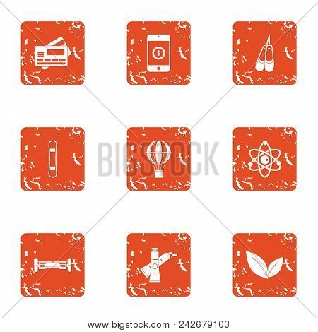 Plastic Icons Set. Grunge Set Of 9 Plastic Vector Icons For Web Isolated On White Background