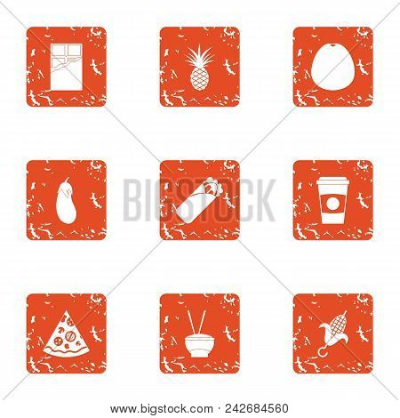 Harmful Repast Icons Set. Grunge Set Of 9 Harmful Repast Vector Icons For Web Isolated On White Back