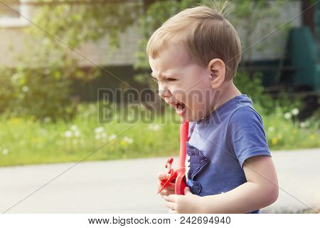 The Child Cries Of Resentment, Sobs Sobbingly Covering His Face With His Hands