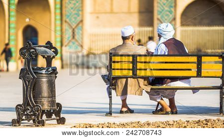 View On Two Old Man Sitting On Bench In Yazd - Iran