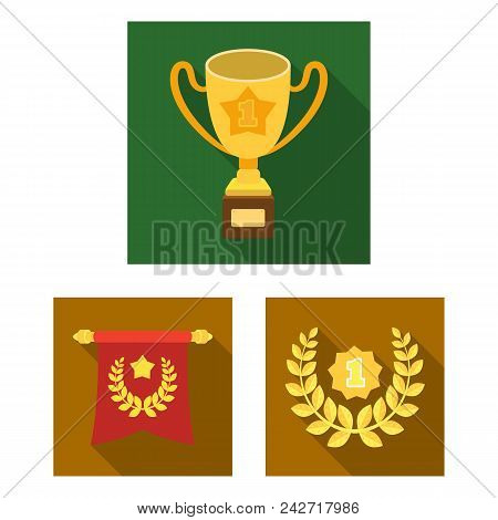 Awards And Trophies Flat Icons In Set Collection For Design.reward And Achievement Vector Symbol Sto