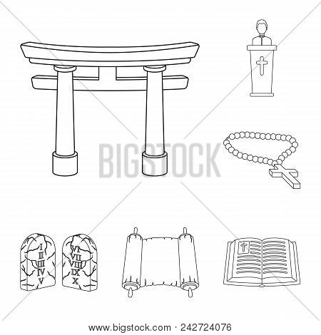 Religion And Belief Outline Icons In Set Collection For Design. Accessories, Prayer Vector Symbol St