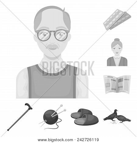 Human Old Age Monochrome Icons In Set Collection For Design. Pensioner, Period Of Life Vector Symbol