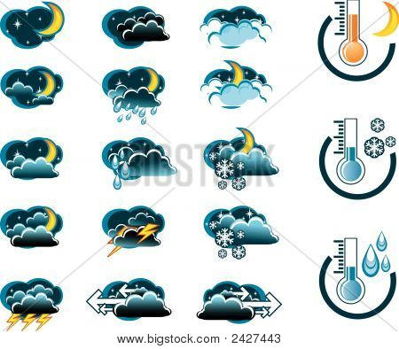 Prévisions météo Vector Icone Set nuit