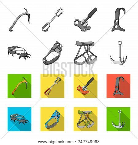 Hook, Mountaineer Harness, Insurance And Other Equipment.mountaineering Set Collection Icons In Mono