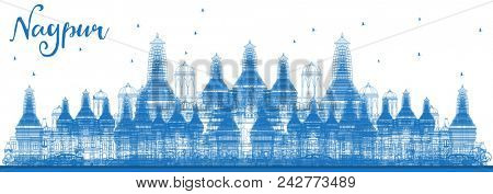 Outline Nagpur India Skyline with Blue Buildings. Business Travel and Tourism Concept with Historic Architecture. Nagpur Cityscape with Landmarks.