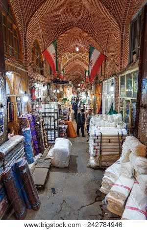 Tabriz, East Azerbaijan Province, Iran - March 15, 2018: People Walk On Tabriz Grand Bazaar Is One O
