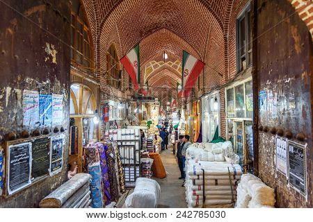 Tabriz, East Azerbaijan Province, Iran - March 15, 2018: People Walk On Tabriz Grand Bazaar Is One O