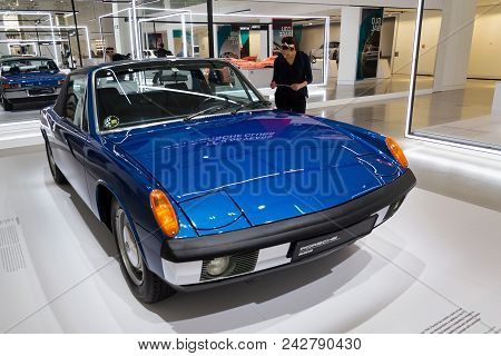 Berlin, Germany - May 15 2018: Porsche 914 6 Sports Car Standing At Volkswagen Group Forum Drive On