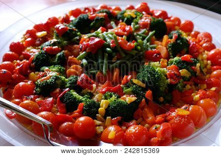Healthy Typical Italian Tomato Dish And Legumes Ready To Be Eat On The Plate. Florence Italy