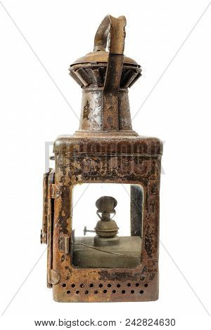 Old Rusty Lamp On White Background, Isolated