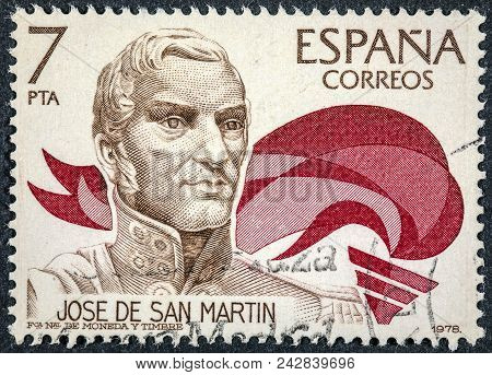 Spain - Circa 1978: A Stamp Printed In Spain Shows Jose De San Martin