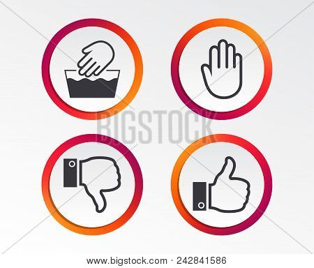 Hand Icons. Like And Dislike Thumb Up Symbols. Not Machine Washable Sign. Stop No Entry. Infographic