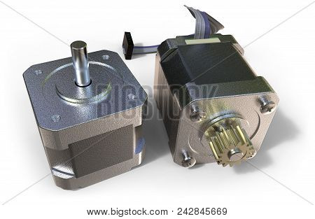 Stepper Electric Motor Isolated On White. 3d Rendering